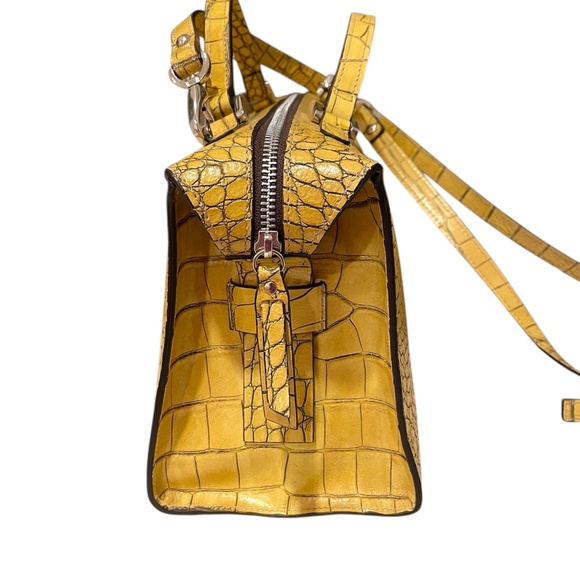 EUC J. Peterman Yellow Leather Croc Embossed Handbag - Picture 8 of 14